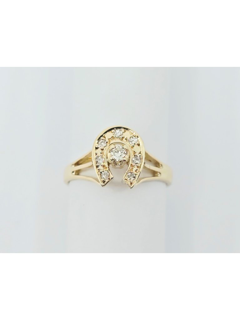 Unique 10k Karat Solid Yellow Gold Designer Diamond Horse Shoe Ring  Size 625